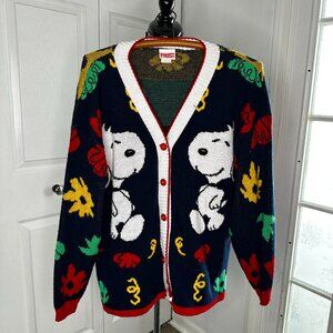 Vintage Women's 80s Snoopy and Friends Colorful Cardigan Size LG Peanuts